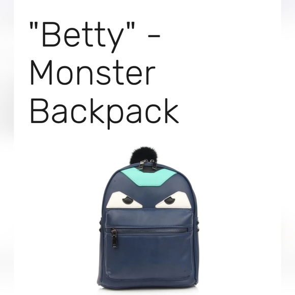 Chic Navy Faux-Leather Mini Backpack with Playful Face Detail - Picture 2 of 15